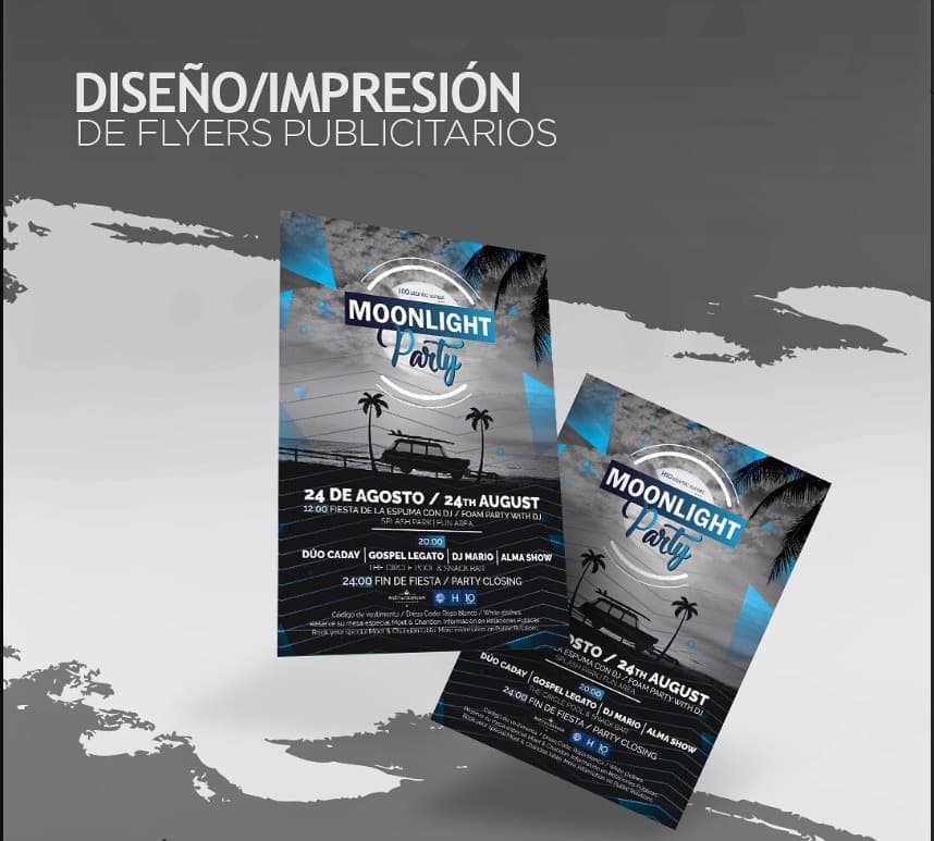 Flyers para la fiesta Moonlight Party de un hotel